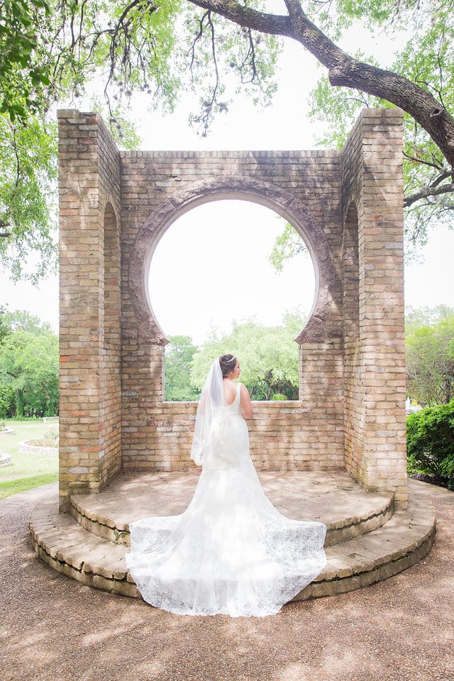 Andrea's Bridal back of dress in the Austin Botanical Gardens