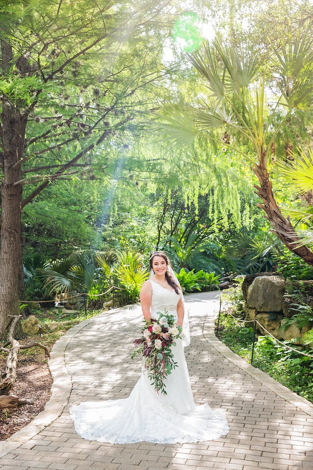 andrea's bridalin Austin Botanical Garden on the path