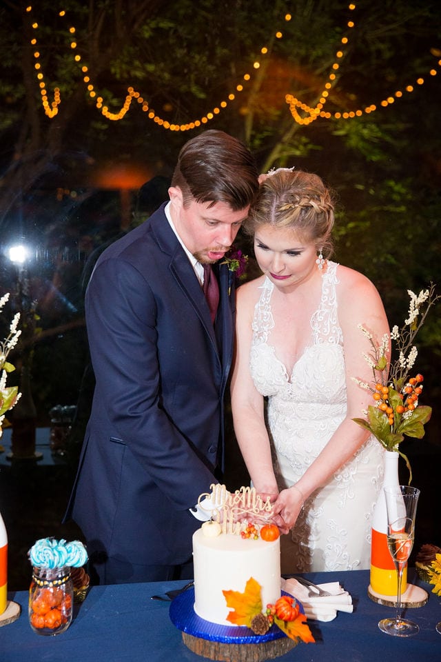 Ft Worth wedding cake cutting Stonegate Mansion