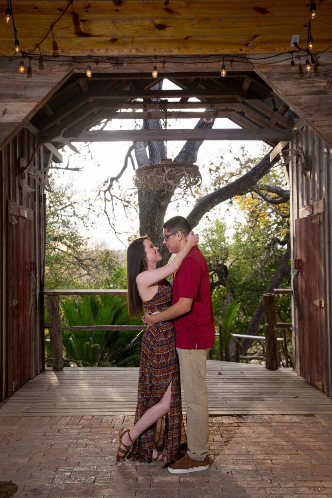 Aamber and Alex engagement session in Gruene Tx breezeway dip