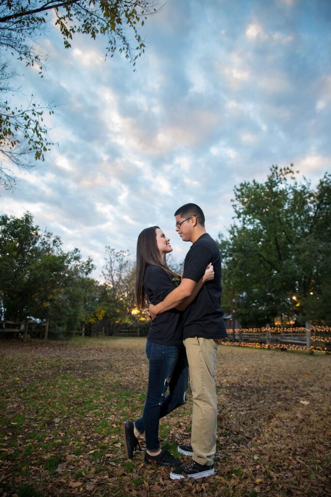 Aamber and Alex engagement session in Gruene Tx big sky