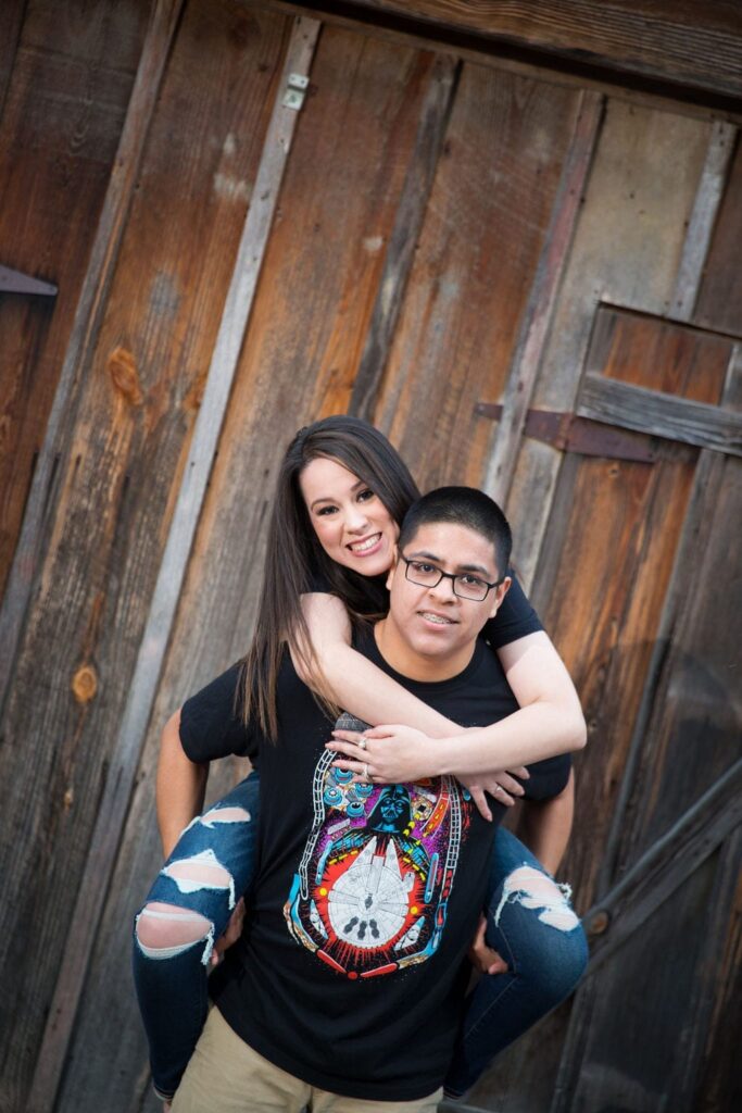 Aamber and Alex engagement session in Gruene Tx piggy back