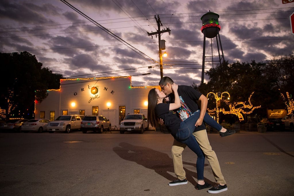 Aamber and Alex engagement session in Gruene Tx water tower