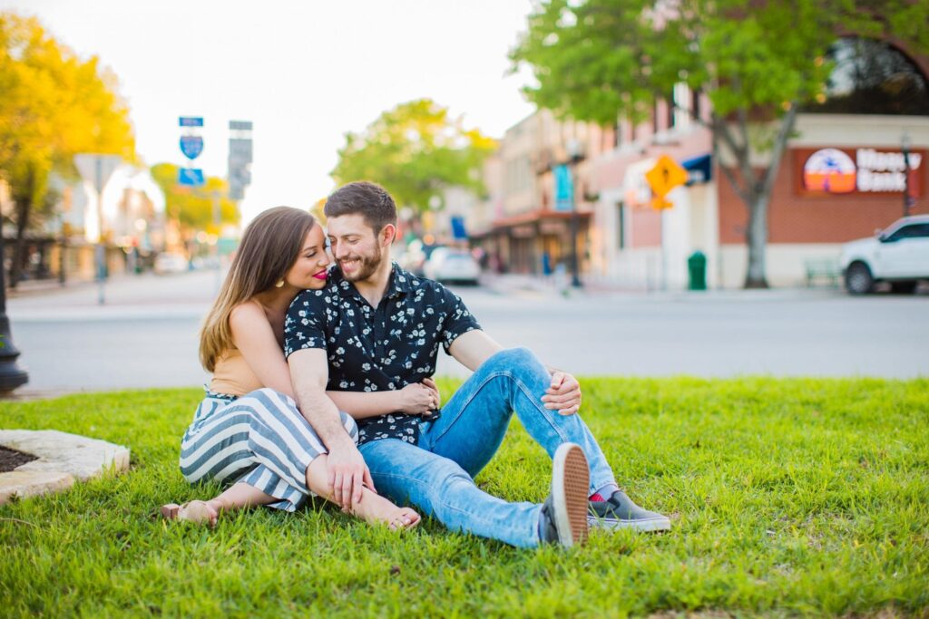 Liz and Ruben engagement square downtown New Braunfels