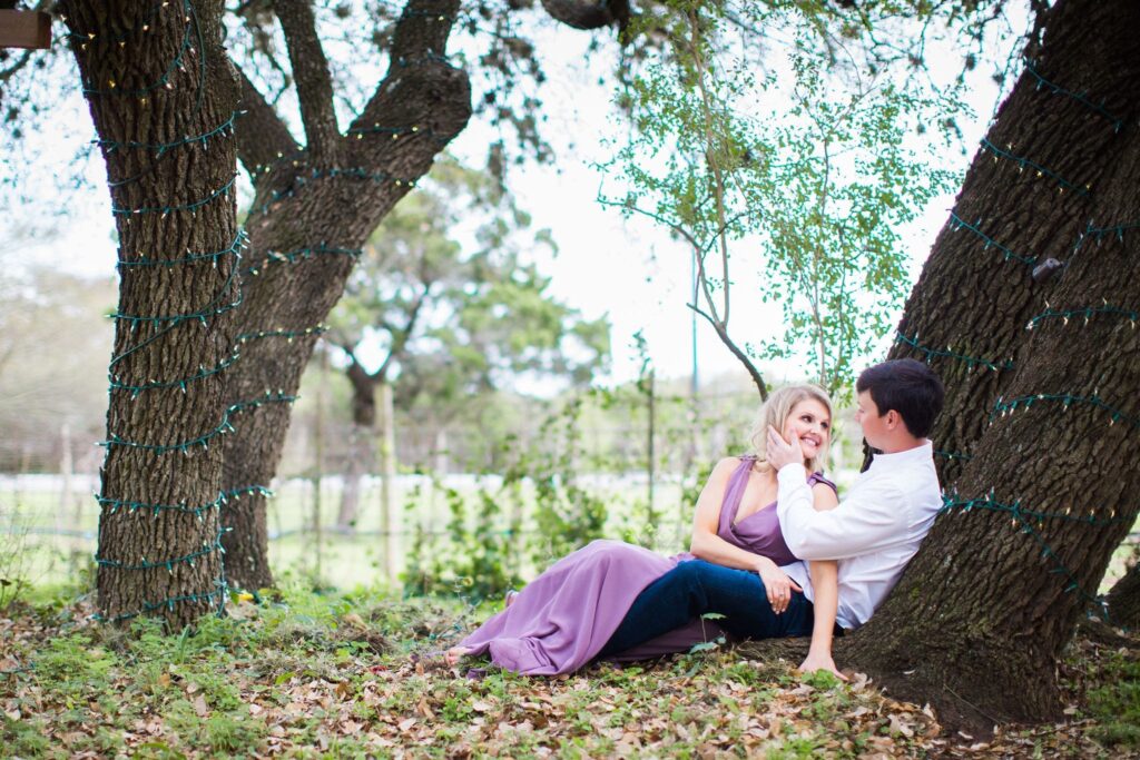 Michele Engagement session at Oak Valley Vineyards sitting in trees
