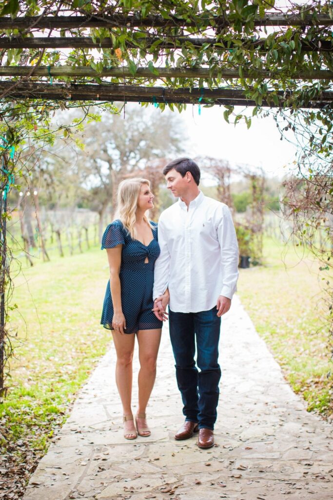 Michele Engagement session in the walkway at Oak Vally Vineyards