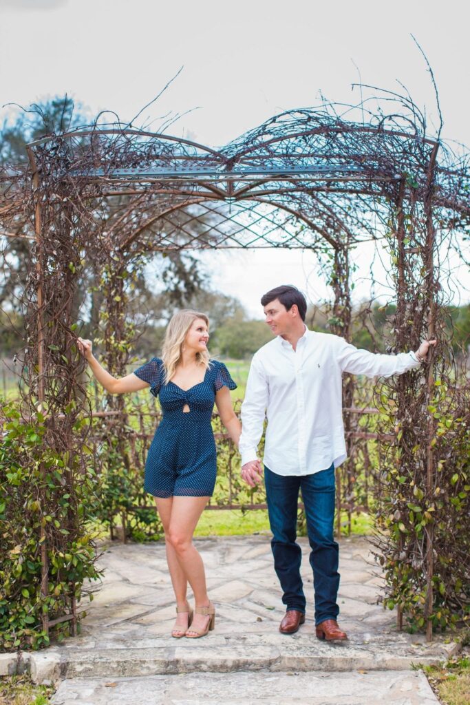 Michele Engagement session standing in the gazebo at Oak Vally Vineyards