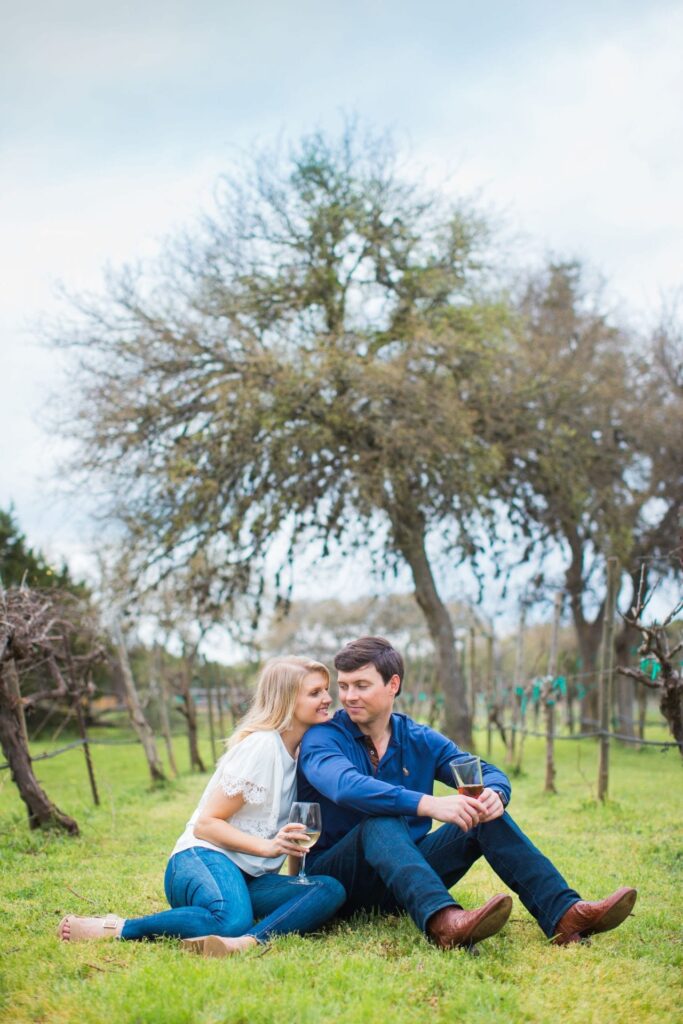 Michele Engagement session drinking in the vines at Oak Valley Vineyards