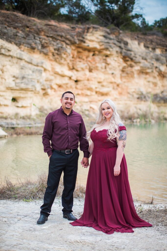 Katie and Gabe engagement session Canyon Lake dam gorge on the island yellow wall