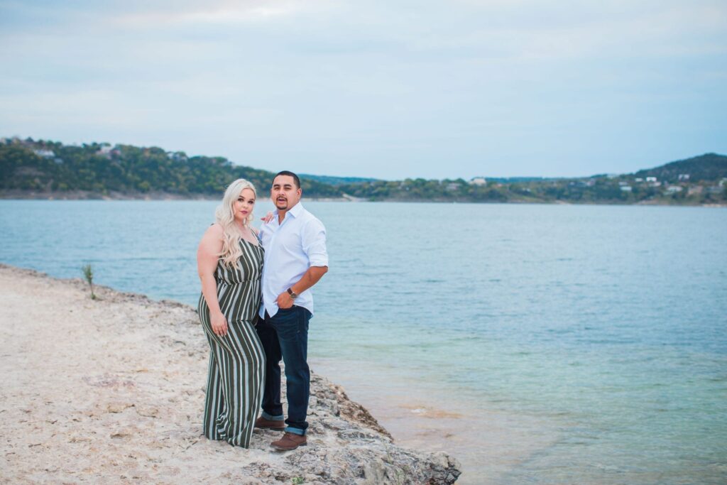 Katie & Gabe engagement session Canyon Lake dam on the water