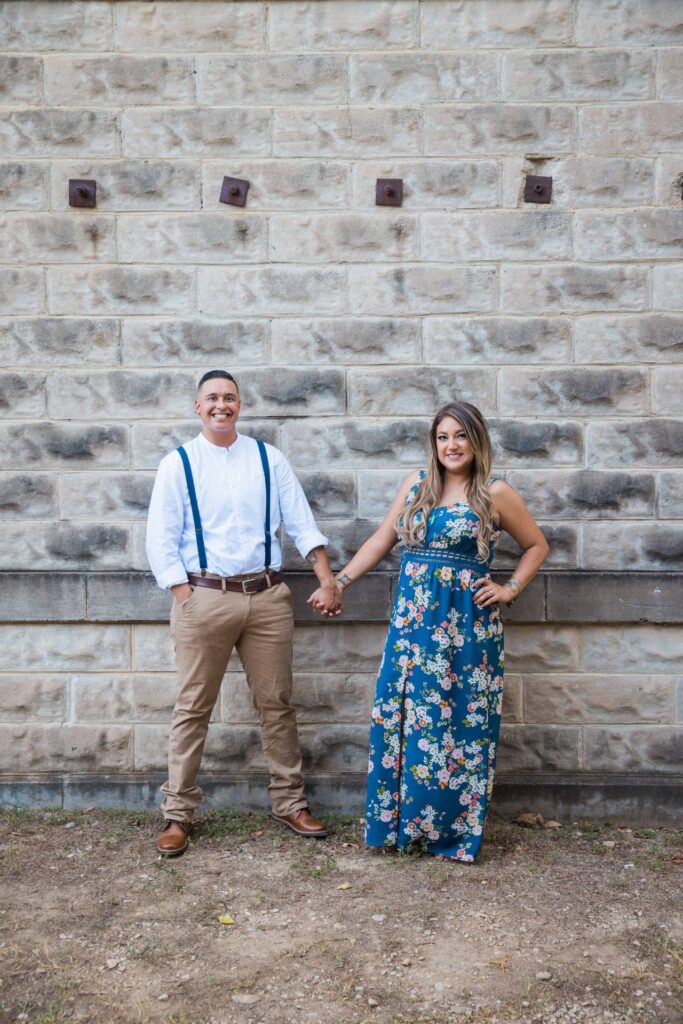 Ashley and Andy's engagement session Gruene brick wall