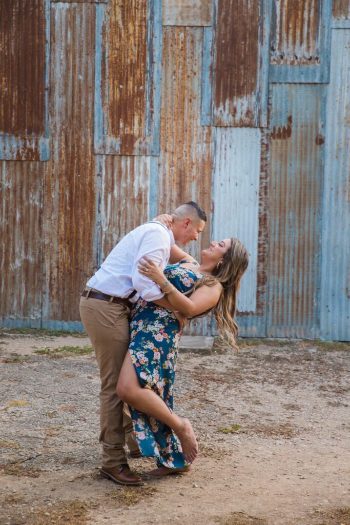 Ashley and Andy's engagement session Gruene tin wall dip