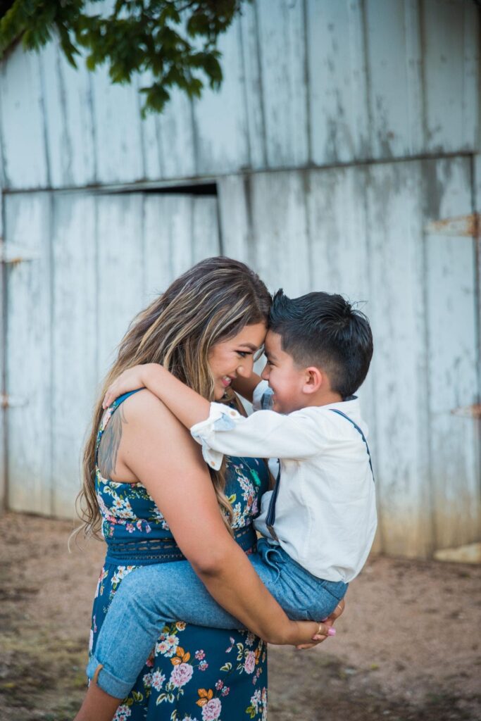 Ashley and Andy's engagement session Gruene mom and son