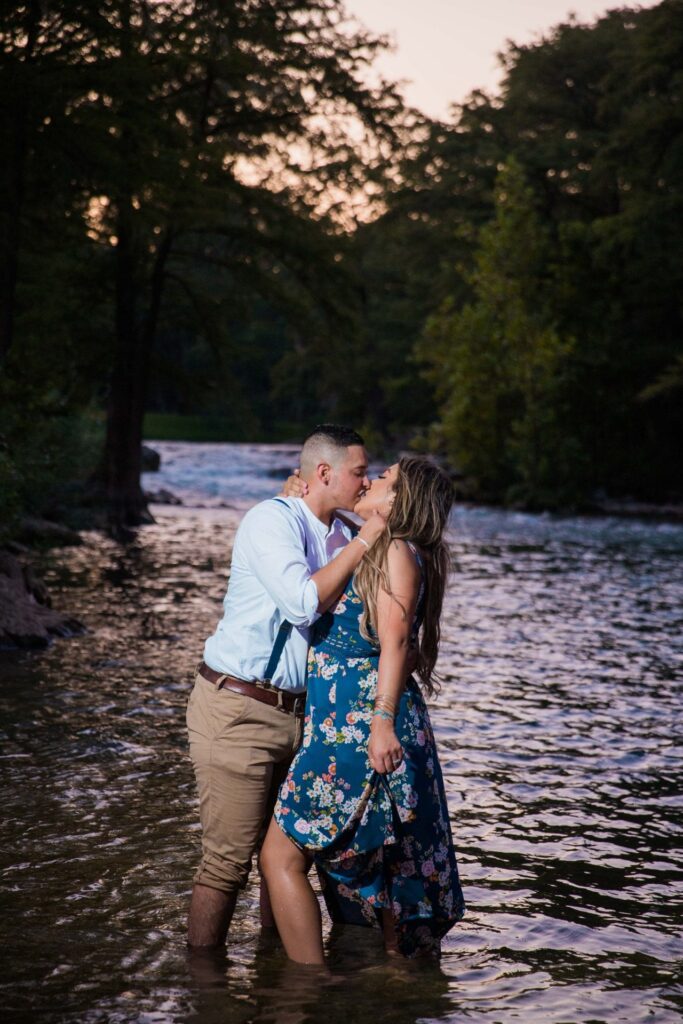Ashley and Andy's engagement session Gruene river sunset
