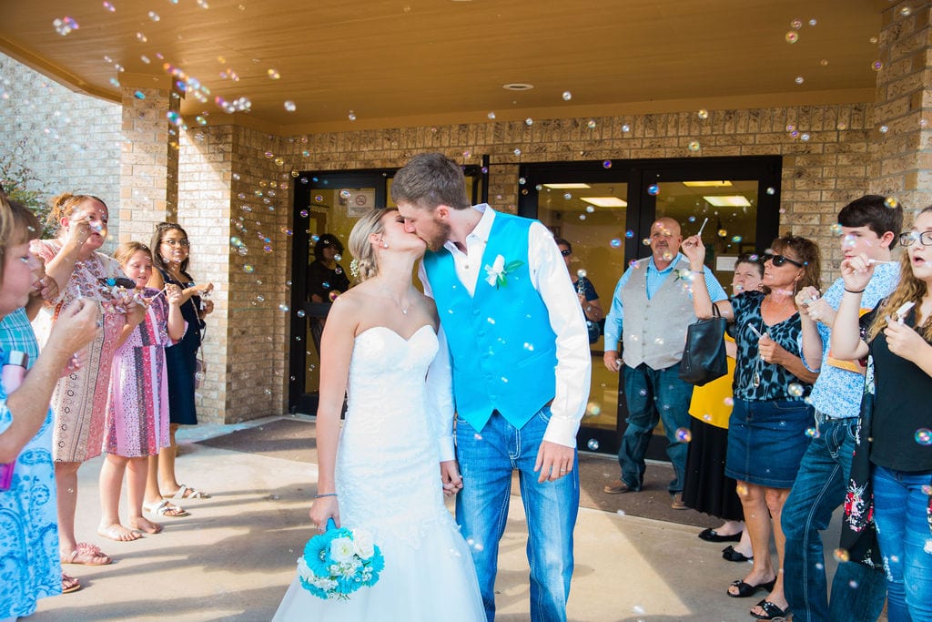 Courtney and Bearen's Wedding receptions exit kiss