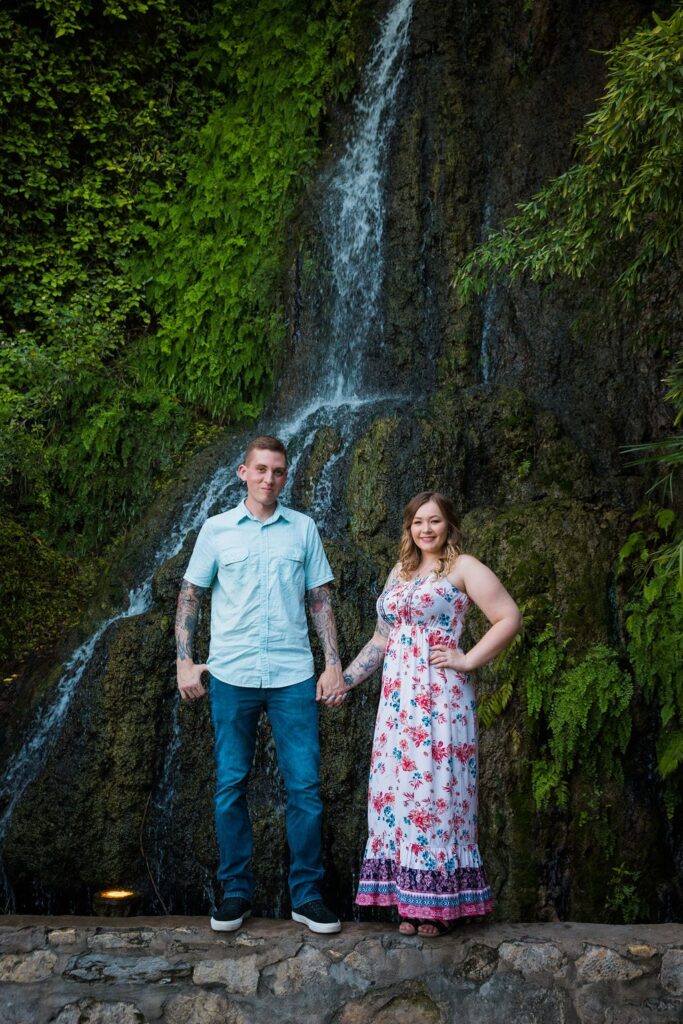 Kristina and Brandon Engagement session Japanese tea gardens waterfall