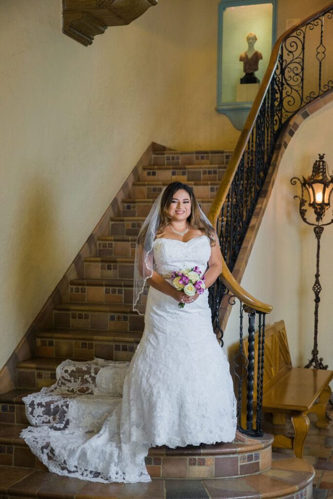 Linda's bridal session at the McNay on the stairs