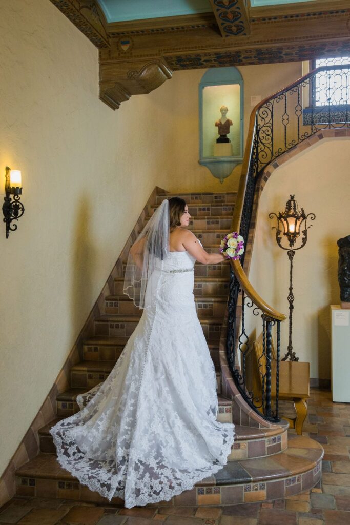 Linda's bridal session at the McNay back of the stairs