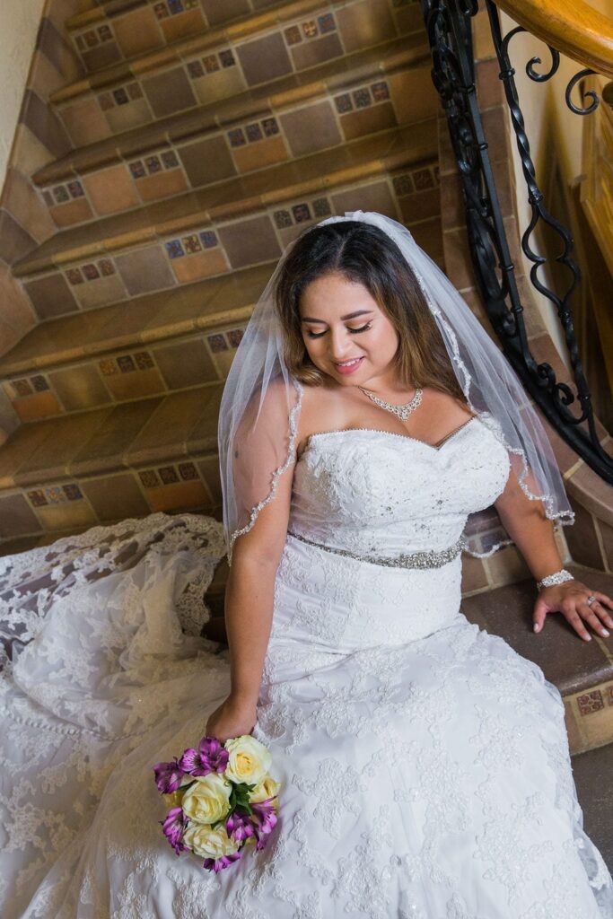Linda's bridal session at the McNay close up on stairs