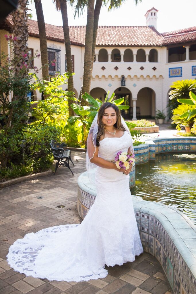 Linda's bridal session at the McNay by the fountain