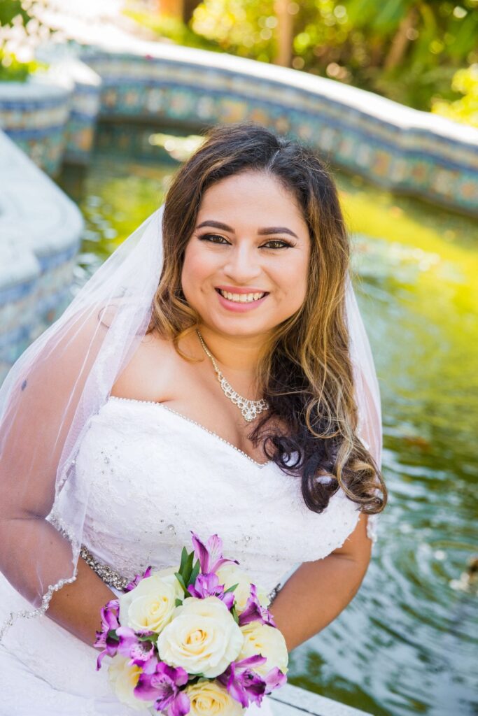 Linda's bridal session at the McNay head shot by the fountain