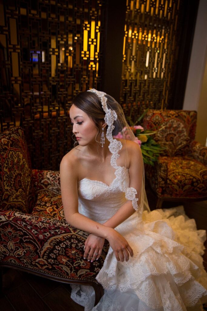 Marriott Plaza Styled shoot bride in lobby looking side