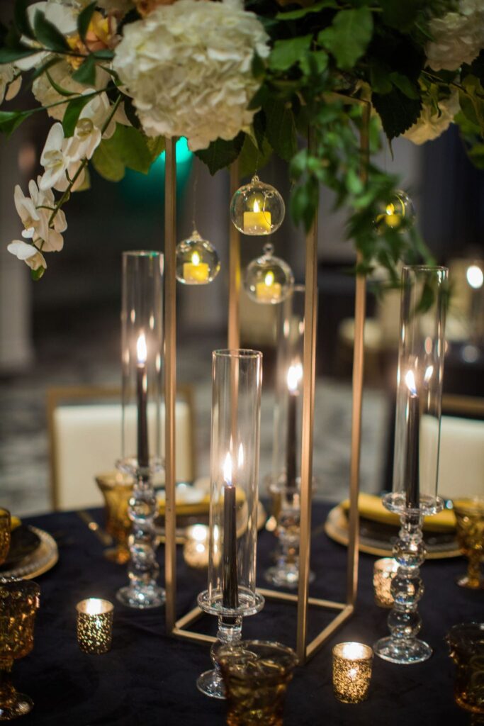 St Anthony Styled wedding flowers hanging candles