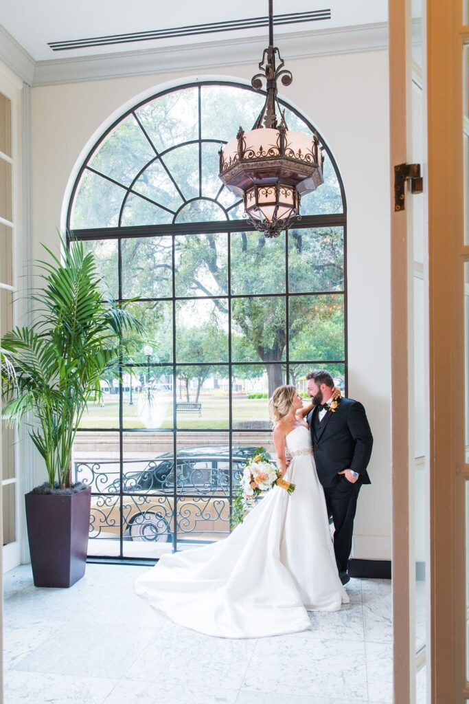 St Anthony Styled wedding bride and groom by window