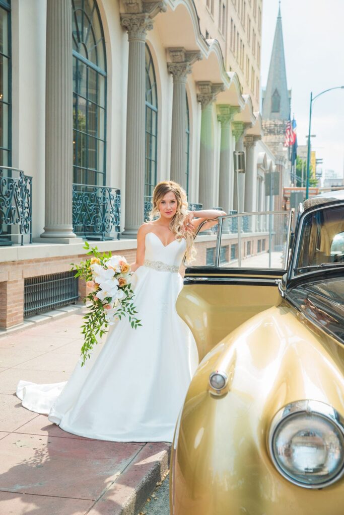 St Anthony Styled wedding bride and car