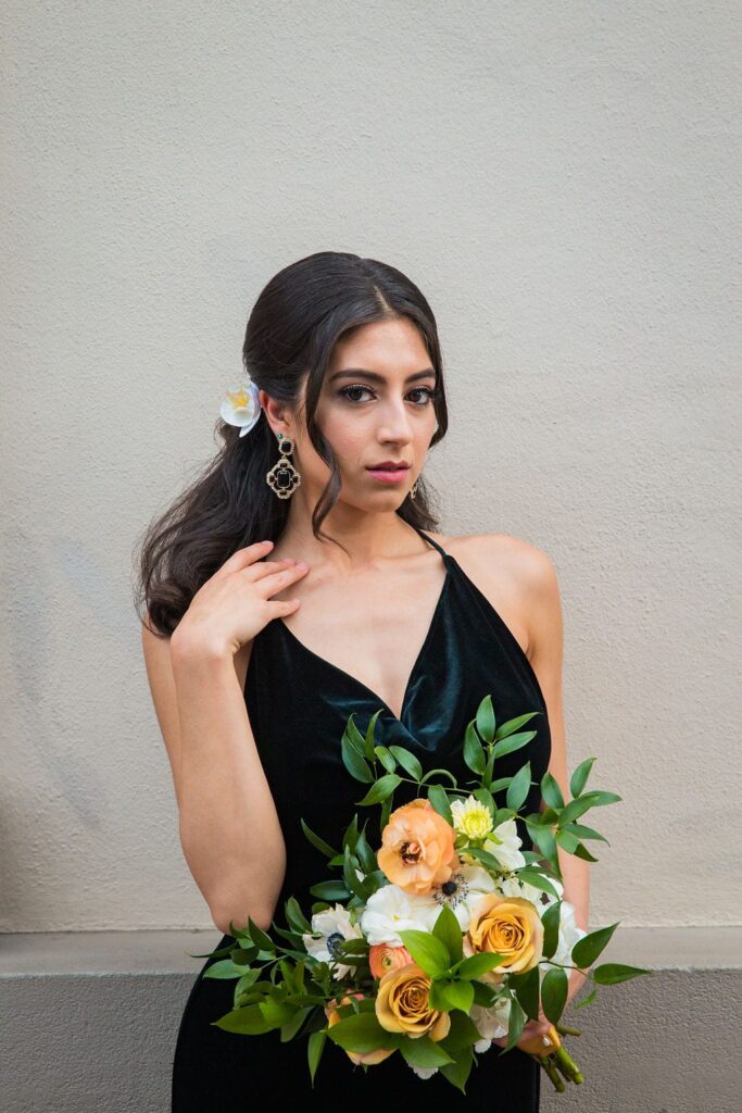 St Anthony Styled wedding bridesmaid with flowers