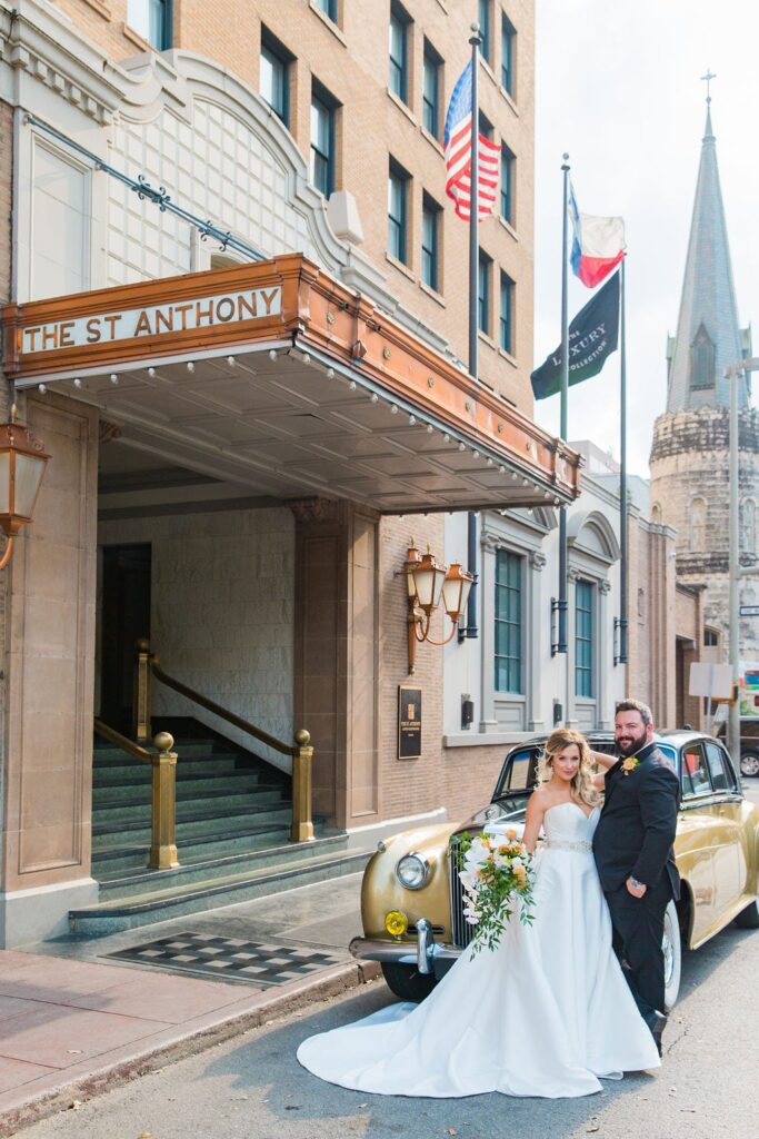 St Anthony Styled wedding bride and car and hotel