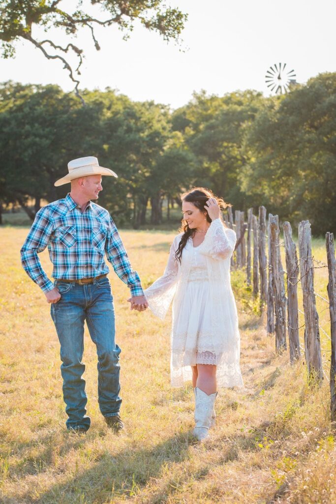 Tess -Lance Boerne, TX Engagement by the fence holding hands
