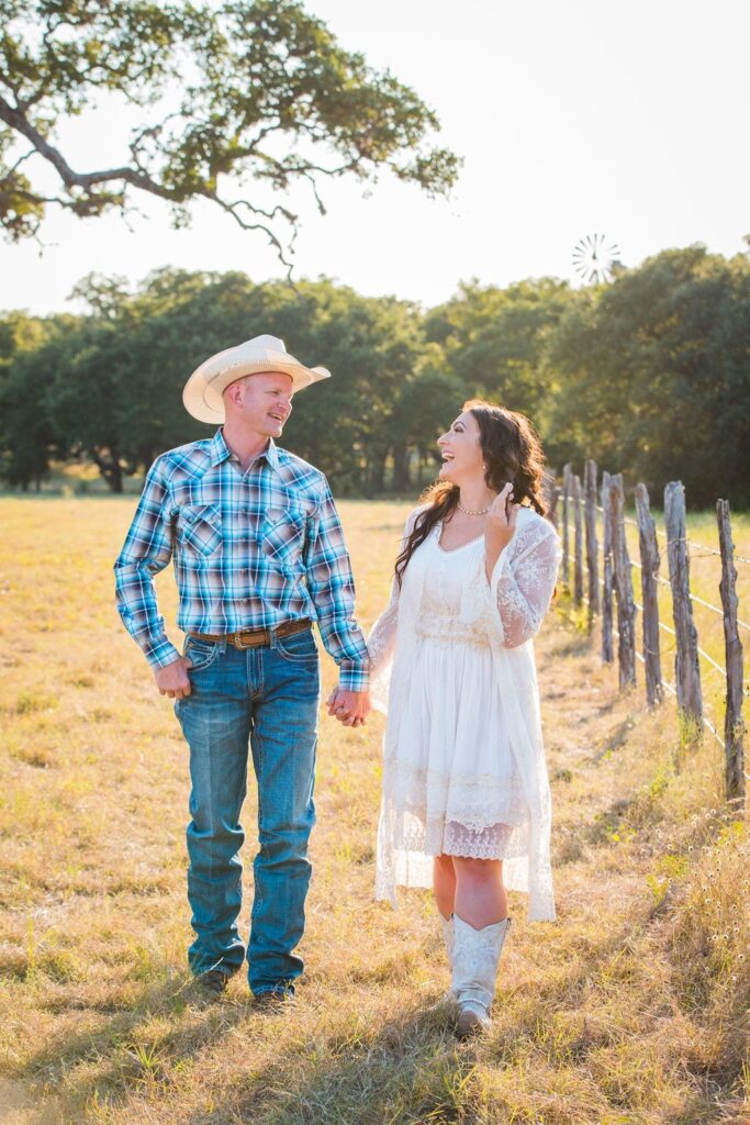 Tess -Lance Boerne, TX Engagement by the fence laughing