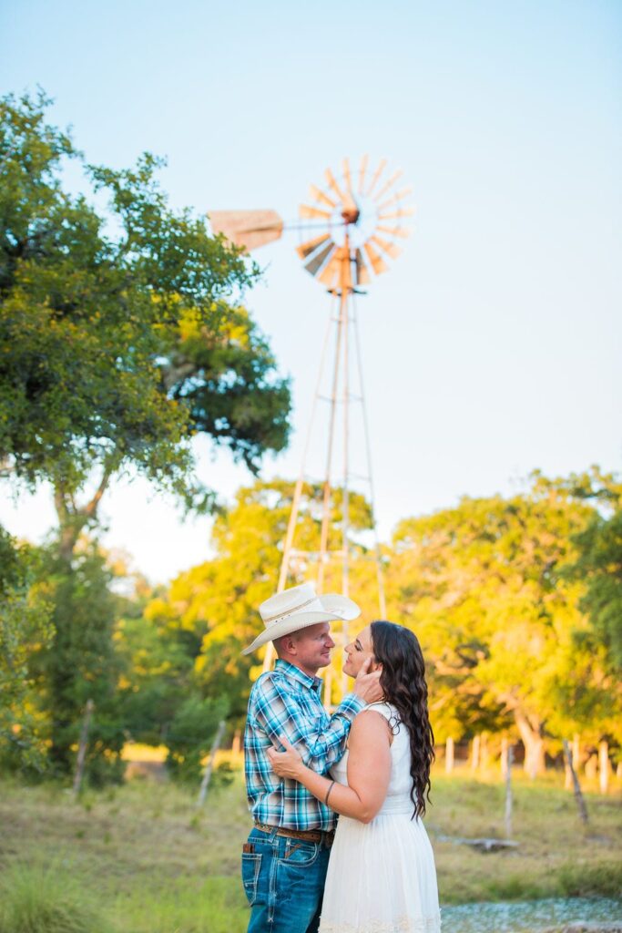 Tess -Lance Boerne, TX Engagement Portrait sunset windmill
