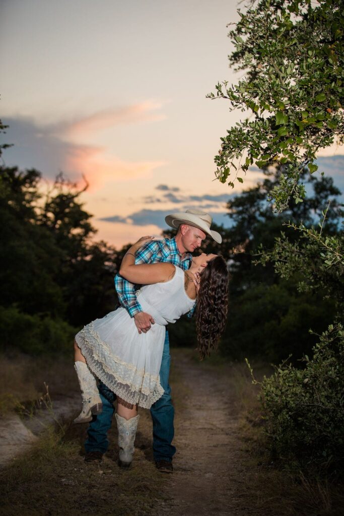 Tess -Lance Boerne, TX Engagement Portrait sunset dip