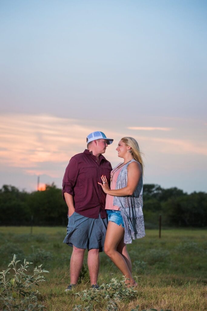 Whitney and Craig's ranch Engagement session at sunset