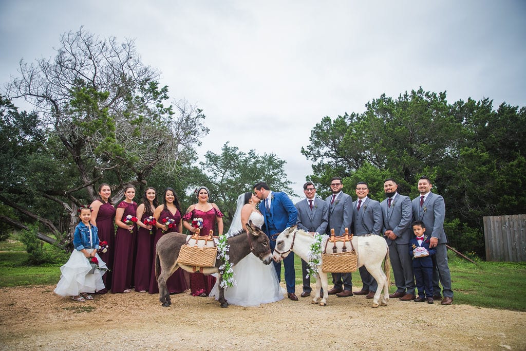 Laura wedding Western Sky wedding party with burros