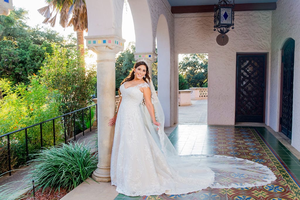 Mary Elizabeth's bridal at the McNay in the arches backlit