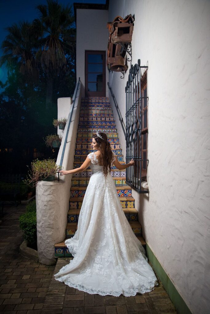 Mary Elizabeth's bridal at the McNay tiled stair back of dress