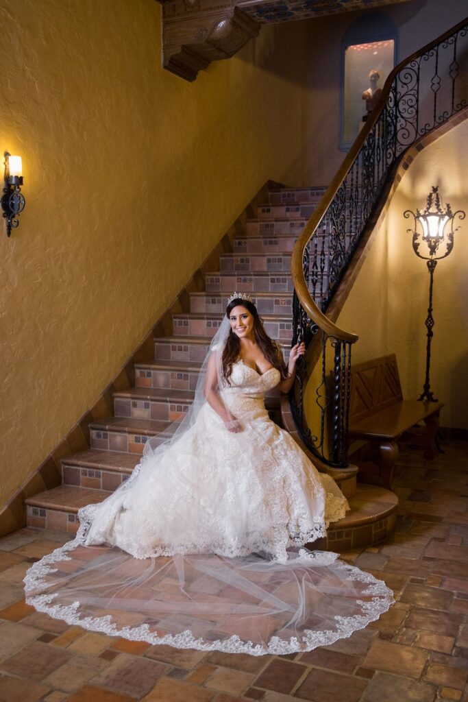 Mary Elizabeth's bridal at the McNay inside stair seated