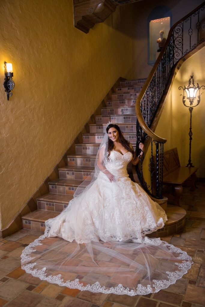 Mary Elizabeth's bridal at the McNay inside stair seated soft