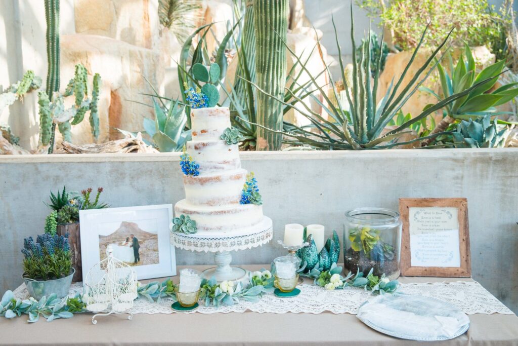 Courtney Amaya wedding San Antonio Botanical Garden cake table