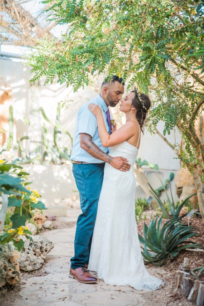 Courtney Amaya wedding San Antonio Botanical Garden couple in the desert