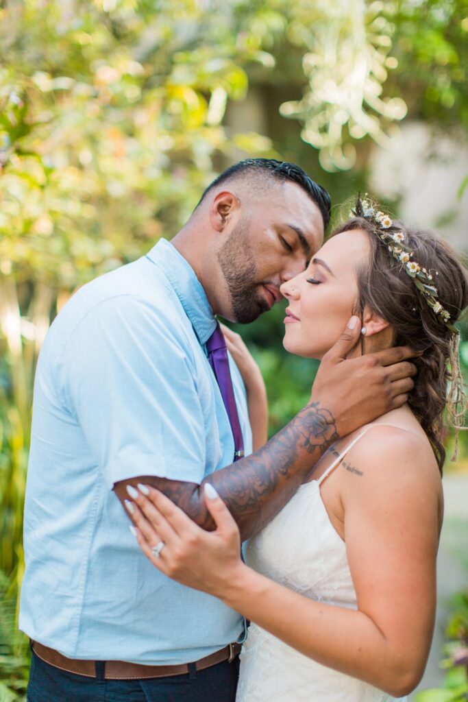 Courtney Amaya wedding San Antonio Botanical Garden couple kiss