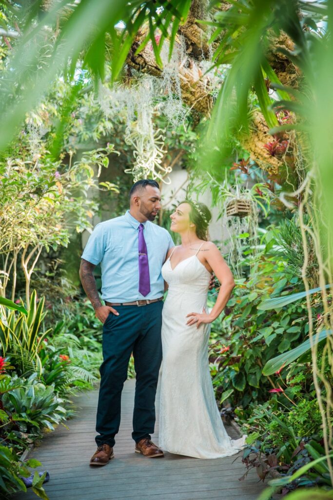 Courtney Amaya wedding San Antonio Botanical Garden couple in the garden