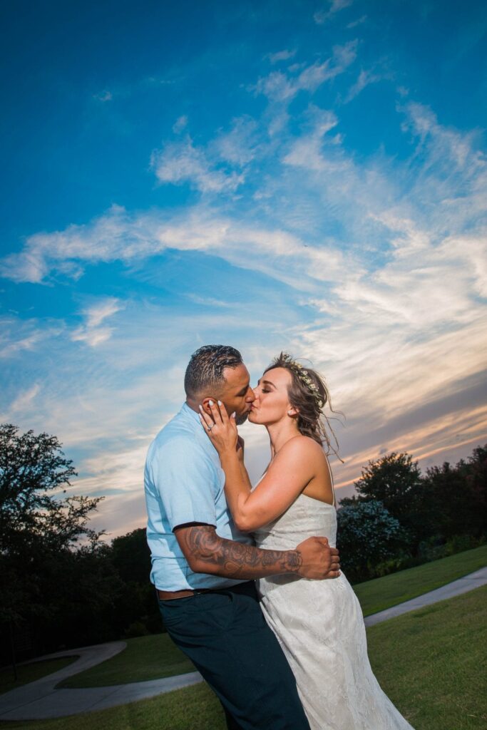 Courtney Amaya wedding San Antonio Botanical Garden couple at sunset close up