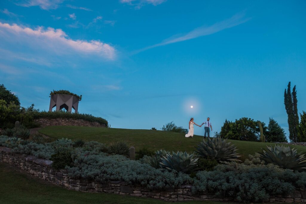 Courtney Amaya wedding San Antonio Botanical Garden couple in the moonlight