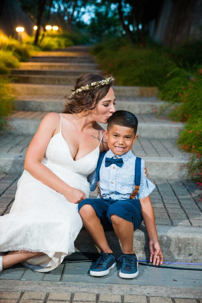 Courtney Amaya wedding San Antonio Botanical Garden bride and son