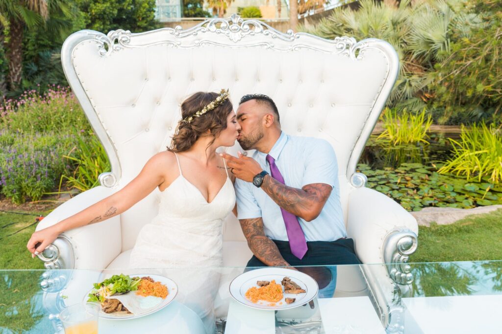 Courtney Amaya wedding San Antonio Botanical Garden love chair kiss