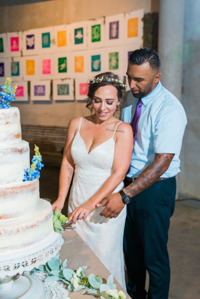 Courtney Amaya wedding San Antonio Botanical Garden cake cutting